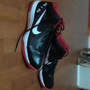 Red and black high top nike airs